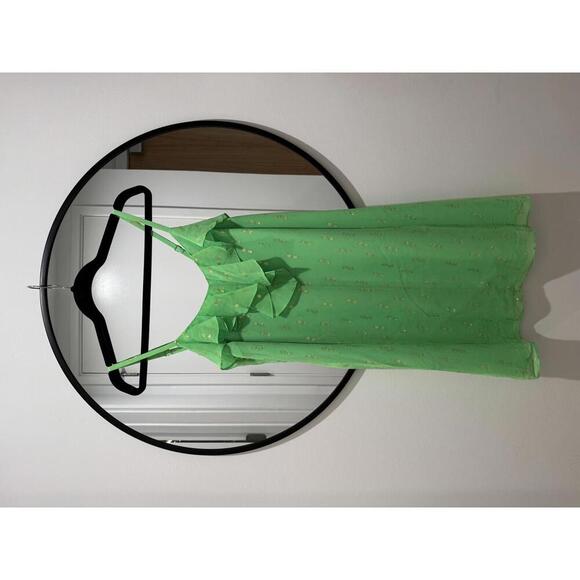 NWOT Lilly Pulitzer Gianna Silk Strappy Ruffle Mini Dress Green Gold Size Small - Picture 3 of 8